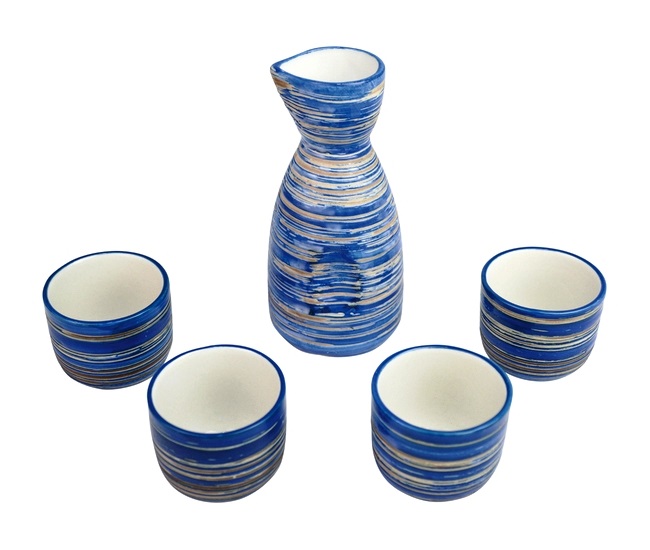 Set da sake in ceramica per 4 persone - colore azzurro e blu